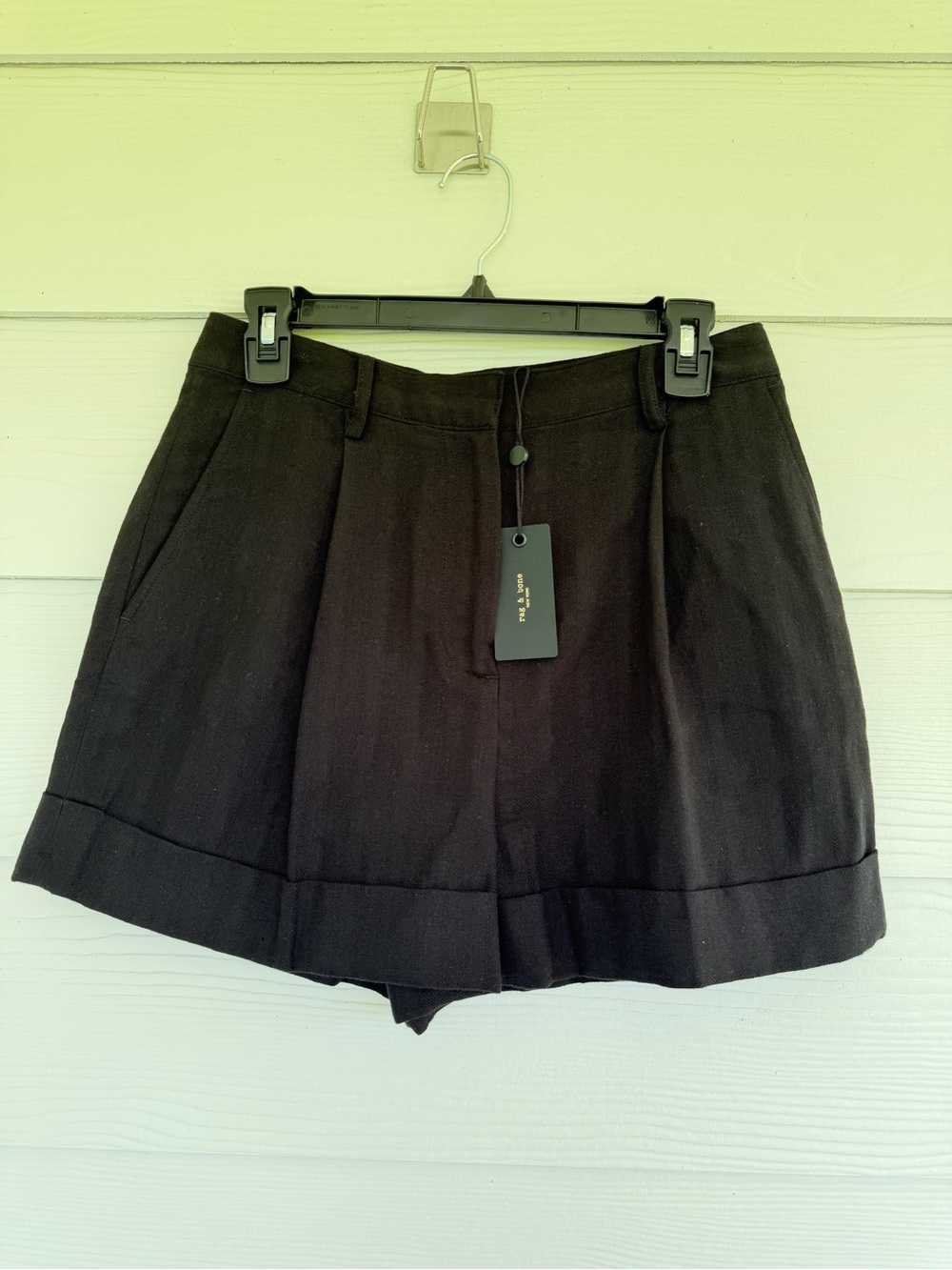 Rag & Bone Celia Linen Shorts Black Size 4 NWT High Rise Cuffed Luxury